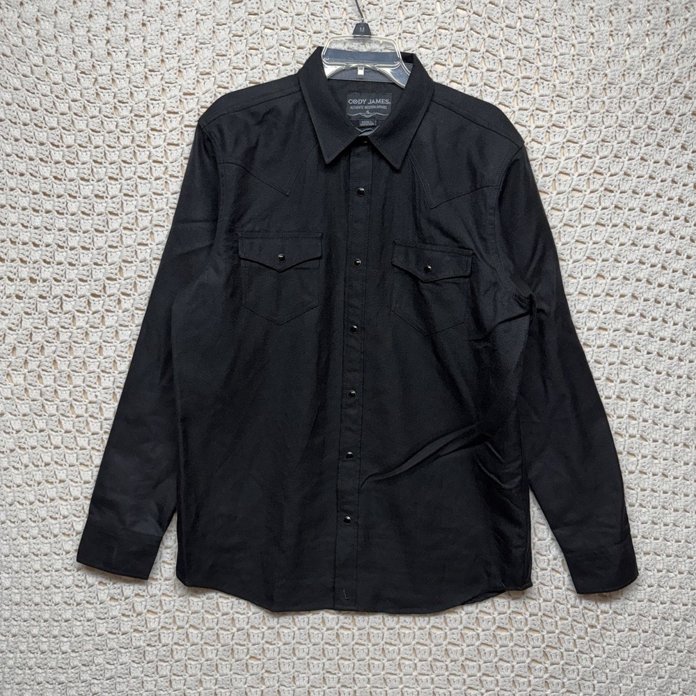 Cody James Western Shirt Men's Sz L Black Pearly Snap Long Sleeve Wool Blend
